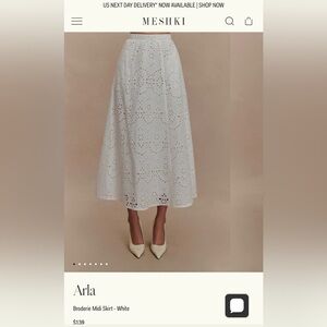 MESHKI Arla Broderie Midi Skirt - White linen midi skirt